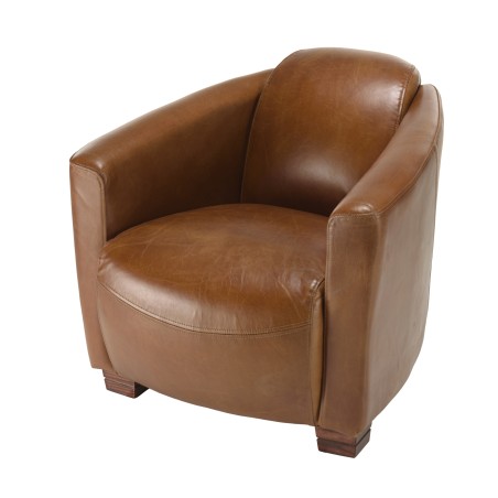OCTAVE CHICAGO Vintage Brown Leather Armchair - Wooden Legs