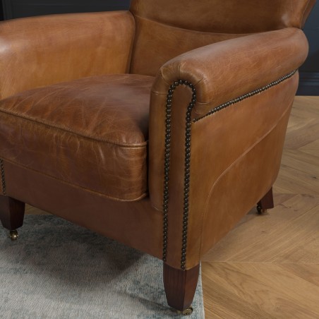 Fauteuil VERONE en cuir marron vintage - OCTAVE