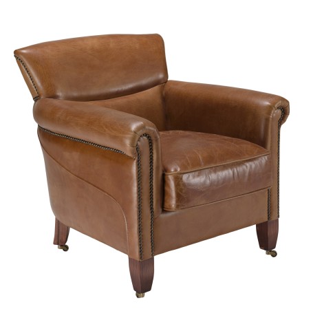 Fauteuil VERONE en cuir marron vintage - OCTAVE