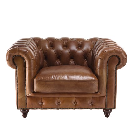 Fauteuil marron capitonné vintage OCTAVE