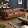 OCTAVE - Vintage Brown Leather Tufted Chesterfield Sofa 3 Seater