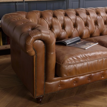 OCTAVE - Vintage Brown Leather Tufted Chesterfield Sofa 3 Seater