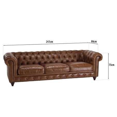 Canapé marron CHESTERFIELD capitonné vintage 3 places - OCTAVE
