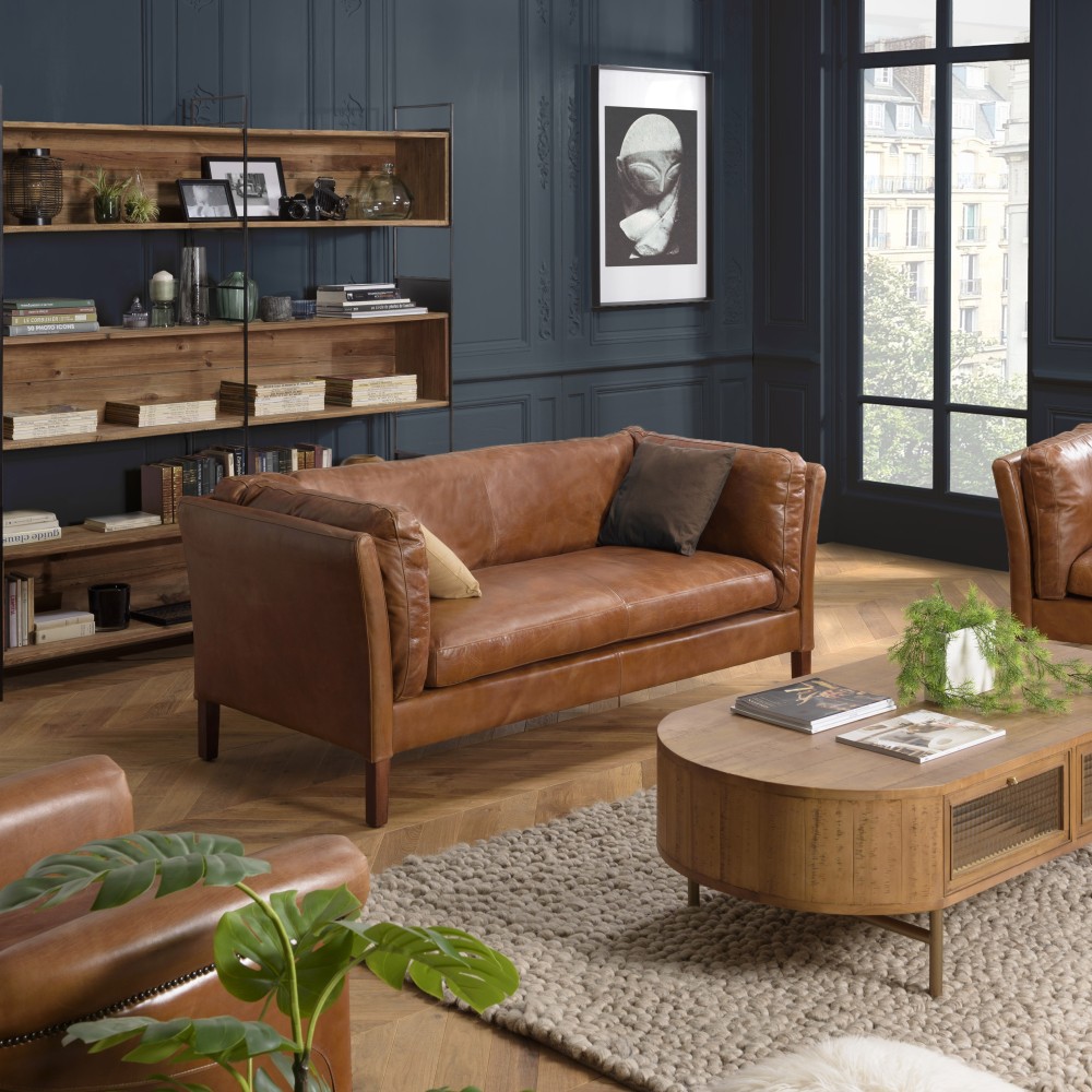 OCTAVE Vintage Brown MILANO 3-Seater Sofa - Wood Legs OCTAVE Vintage Brown MILANO 3-Seater Sofa - Wood Legs