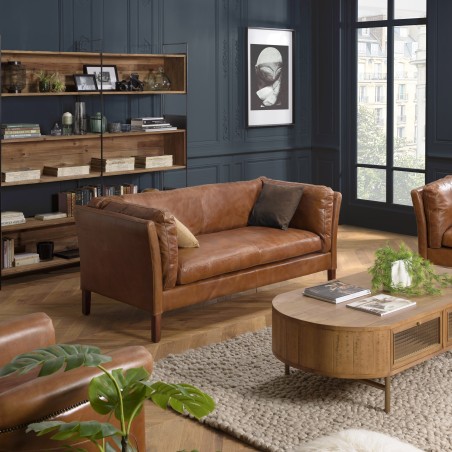 OCTAVE Vintage Brown MILANO 3-Seater Sofa - Wood Legs
