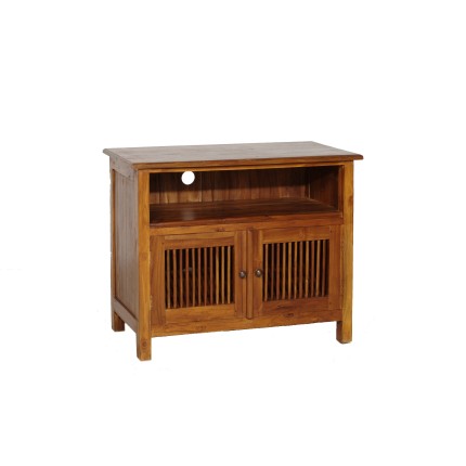 Meuble TV API - Bois Teck 2 portes persiennes