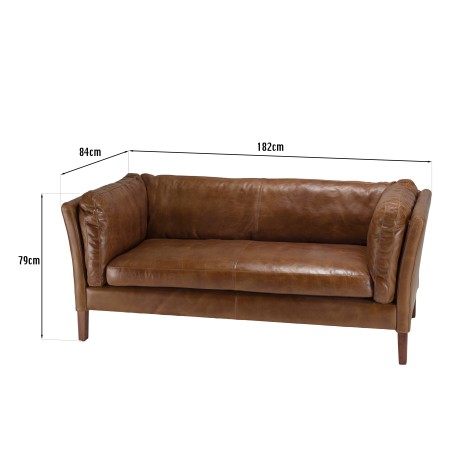OCTAVE Vintage Brown MILANO 3-Seater Sofa - Wood Legs