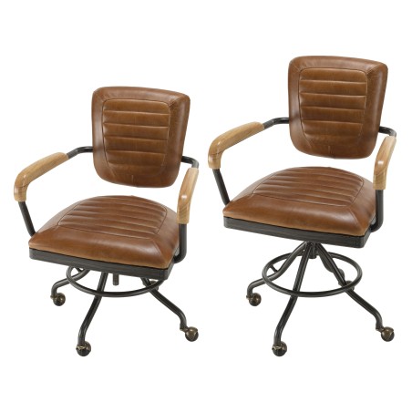 Fauteuil de bureau vintage OCTAVE en cuir marron et métal noir