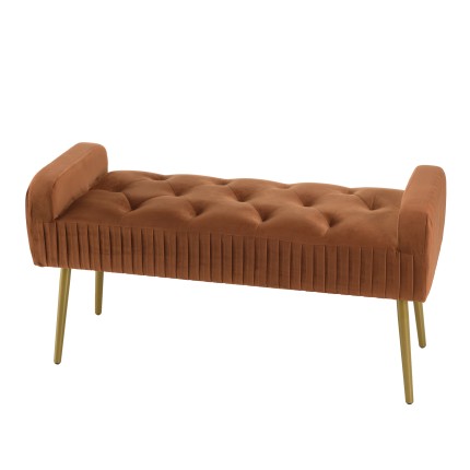 AGATHE Orange Velvet Bed Bench with Gold Metal Legs