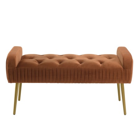 Banc de lit en velours AGATHE - Orange et métal doré