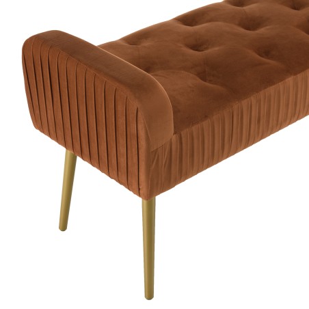 AGATHE Orange Velvet Bed Bench with Gold Metal Legs