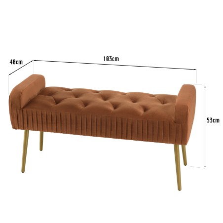 Banc de lit en velours AGATHE - Orange et métal doré