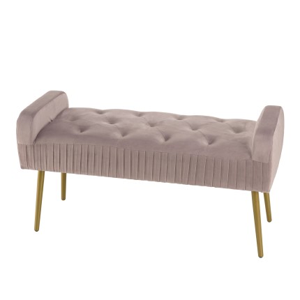 Banc de lit AGATHE velours rose poudré