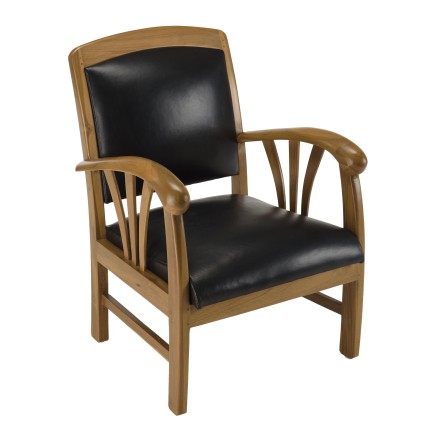 Fauteuil teck et cuir noir DAK- Style colonial pour votre intérieur
