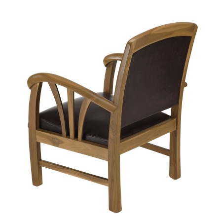WALLY Teak and Brown Leather Armchair