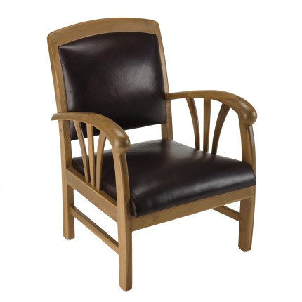 Fauteuil teck et cuir marron WALLY