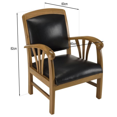 WALLY Teak and Black Leather Armchair