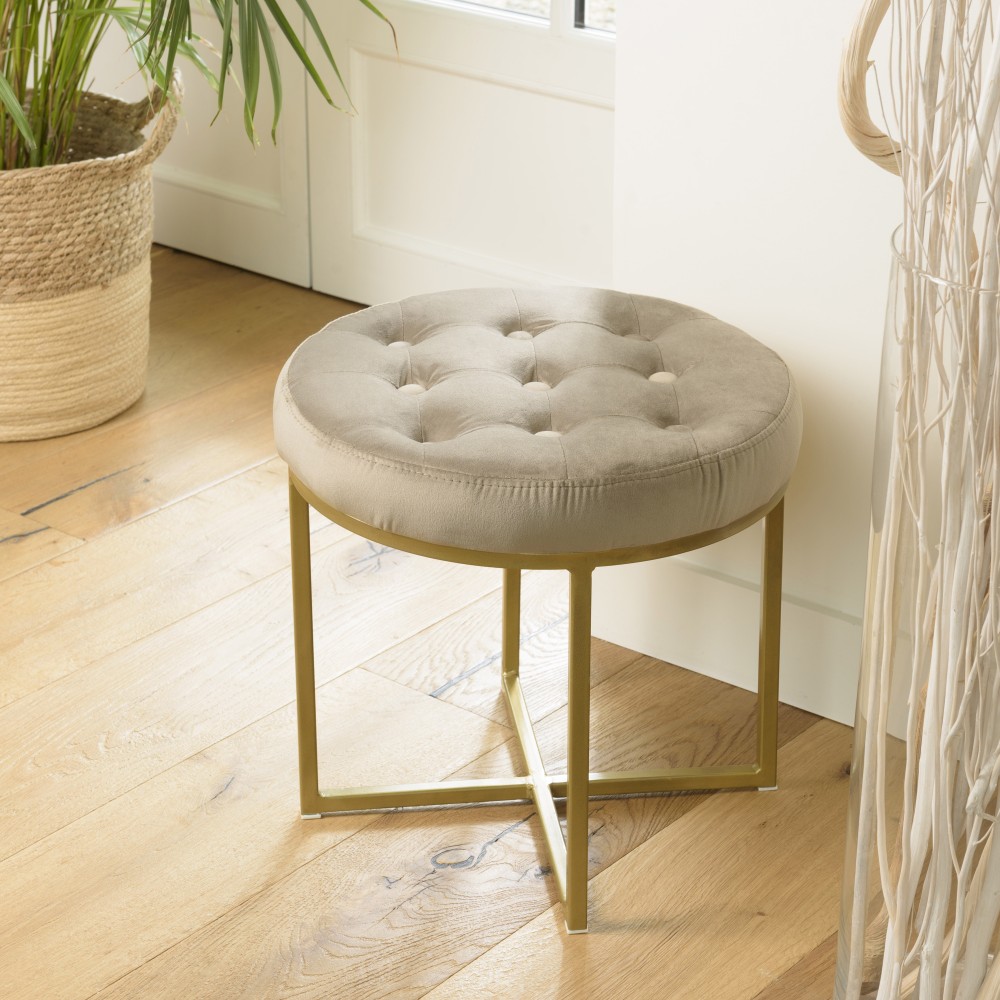 Tabouret rond AGATHE velours taupe 41x41cm Tabouret rond AGATHE velours taupe 41x41cm