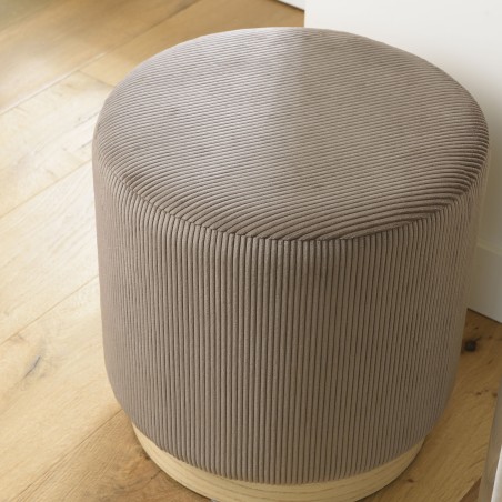 AGATHE Round Stool 40x40cm Brown Corduroy with Wooden Base