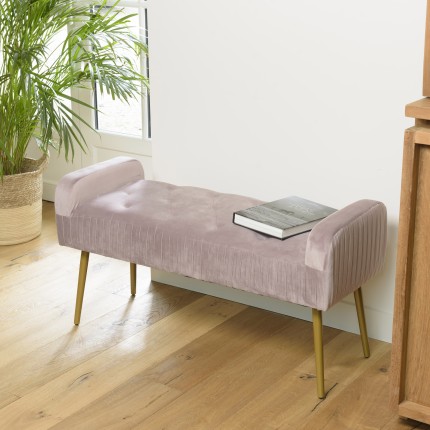 AGATHE - Powder Pink Velvet Bed Bench with Gold Metal Legs