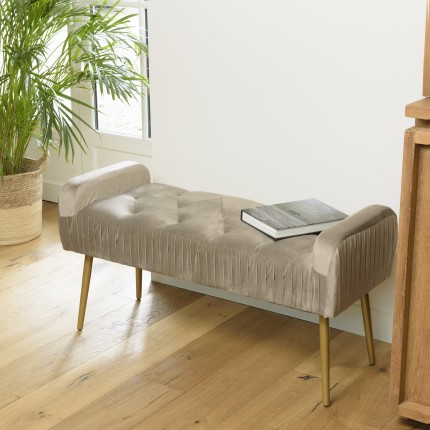 Banc de lit AGATHE en velours taupe