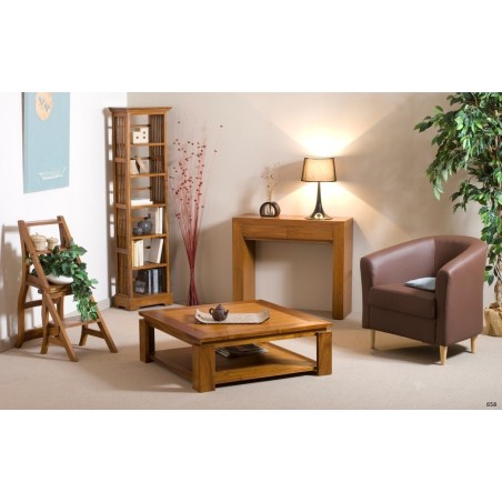 Modern Brown Teak Wood Console Table with 2 Drawers
