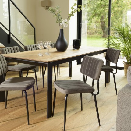 AGATHE Dark Grey Velvet Chair with Black Metal Legs