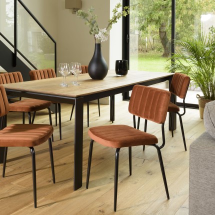 Chaise AGATHE velours orange pieds métal noir