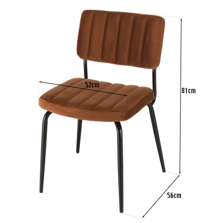 Chaise AGATHE velours orange pieds métal noir