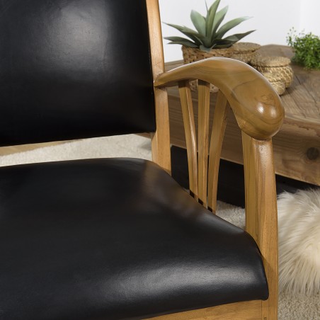 WALLY Teak and Black Leather Armchair