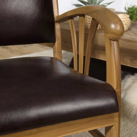 Fauteuil teck et cuir marron WALLY