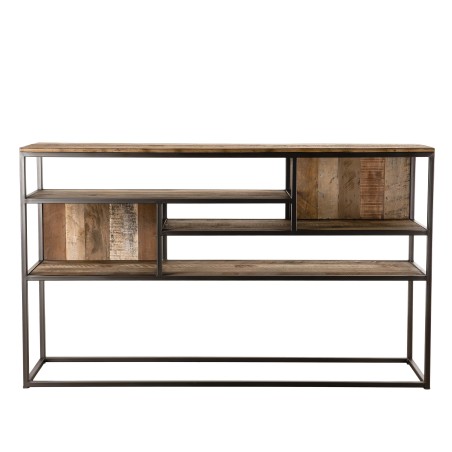 SIXTINE Console Brown 4 Levels Recycled Teak Acacia Mahogany Metal Black