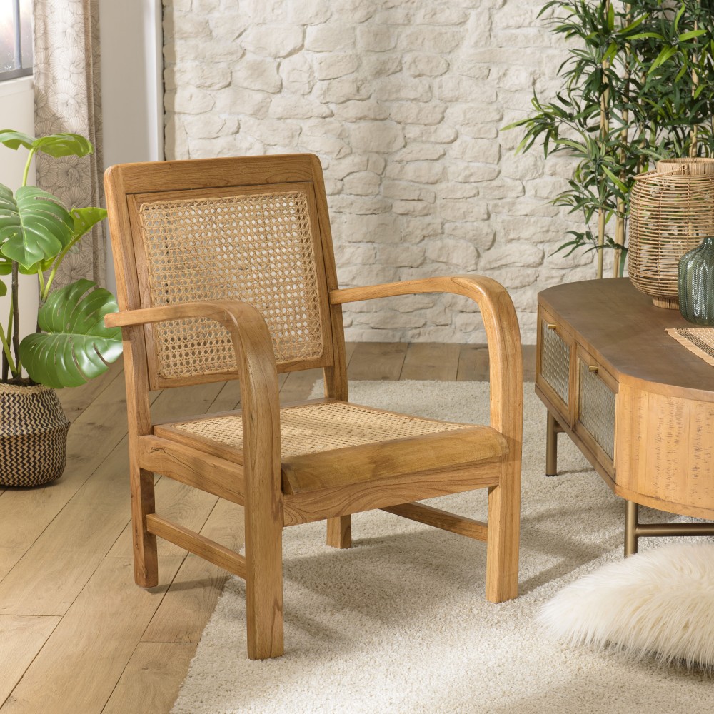 Fauteuil WALLY - Bois de Mindi et cannage clair Fauteuil WALLY - Bois de Mindi et cannage clair
