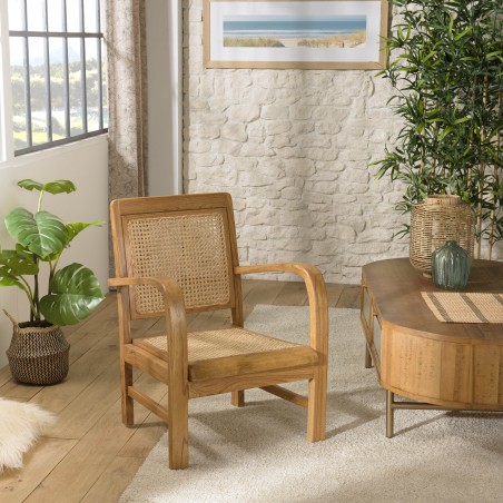 Fauteuil WALLY - Bois de Mindi et cannage clair