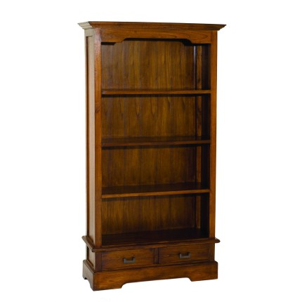 Bibliothèque LORINE marron 3 étagères 2 tiroirs bois Mindi