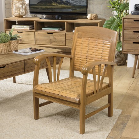 WALLY - Brown Teak and Bamboo Armchair