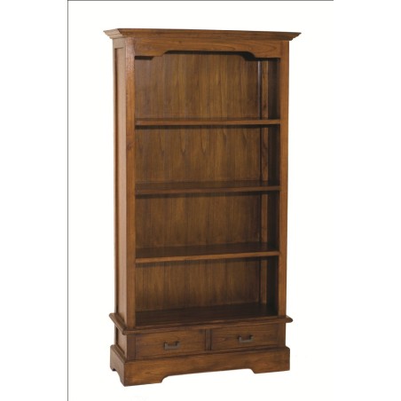 Bibliothèque LORINE marron 3 étagères 2 tiroirs bois Mindi