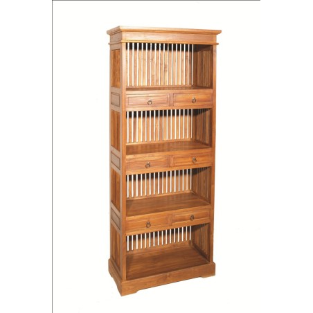 API Brown 6-drawer Teak Wood Bookcase