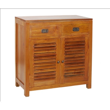 API - Bahut marron 2 portes persiennes 2 tiroirs bois Teck