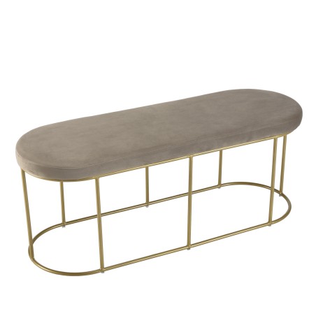 Banc velours gris taupe AGATHE - Pieds métal doré