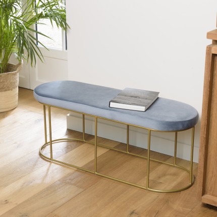 AGATHE - Blue Velvet Bench with Gold Metal Legs