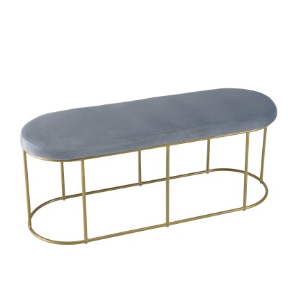 AGATHE - Blue Velvet Bench with Gold Metal Legs
