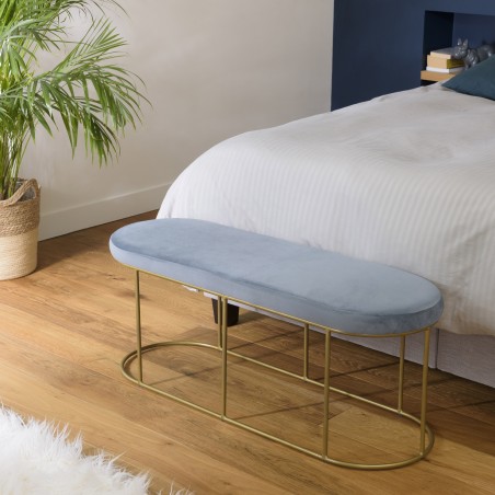 AGATHE - Blue Velvet Bench with Gold Metal Legs