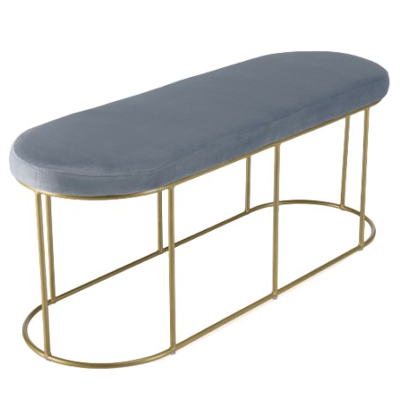 AGATHE - Blue Velvet Bench with Gold Metal Legs