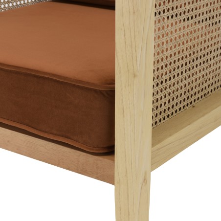 Fauteuil AGATHE - Rotin et velours orange