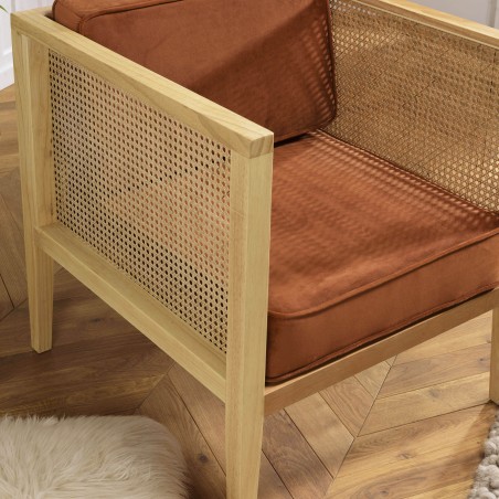Fauteuil AGATHE - Rotin et velours orange