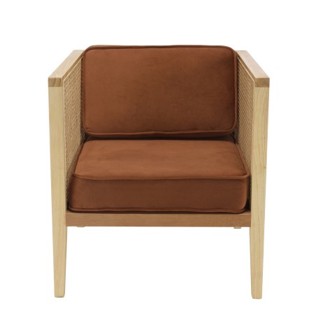 Fauteuil AGATHE - Rotin et velours orange