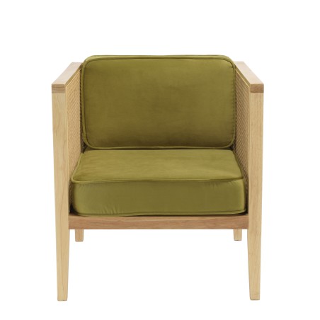 AGATHE Cane Armchair with Removable Green Velvet Seat