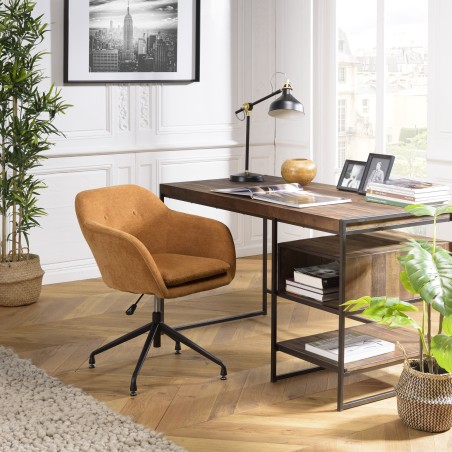 Fauteuil AGATHE - Tissu orange et pieds métal noir