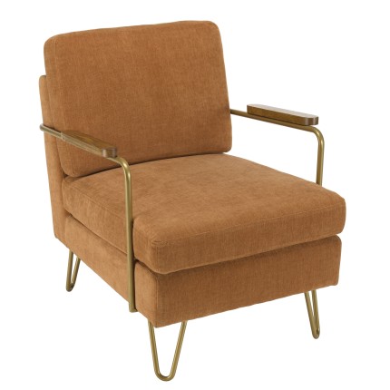 Fauteuil lounge AGATHE - Tissu orange métal doré